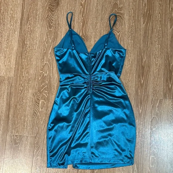 Honey and Rosie Teal Satin Mini Dress - Picture 2 of 3